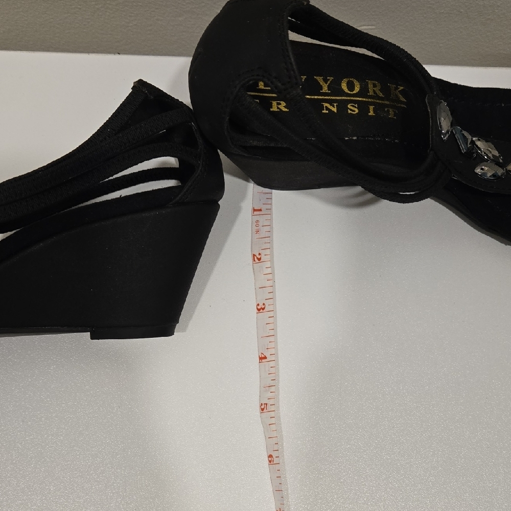 New York Transit Black Embellished T-Strap Sandals - Picture 8 of 8